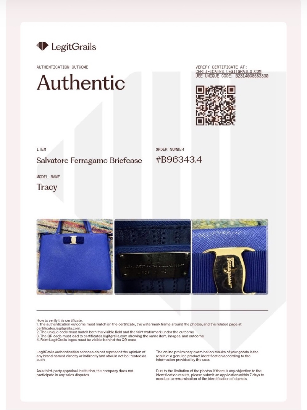 Salvatore Ferragamo Electric Blue Saffiano Tracy Vara Bow Satchel Bag - Picture 9 of 9